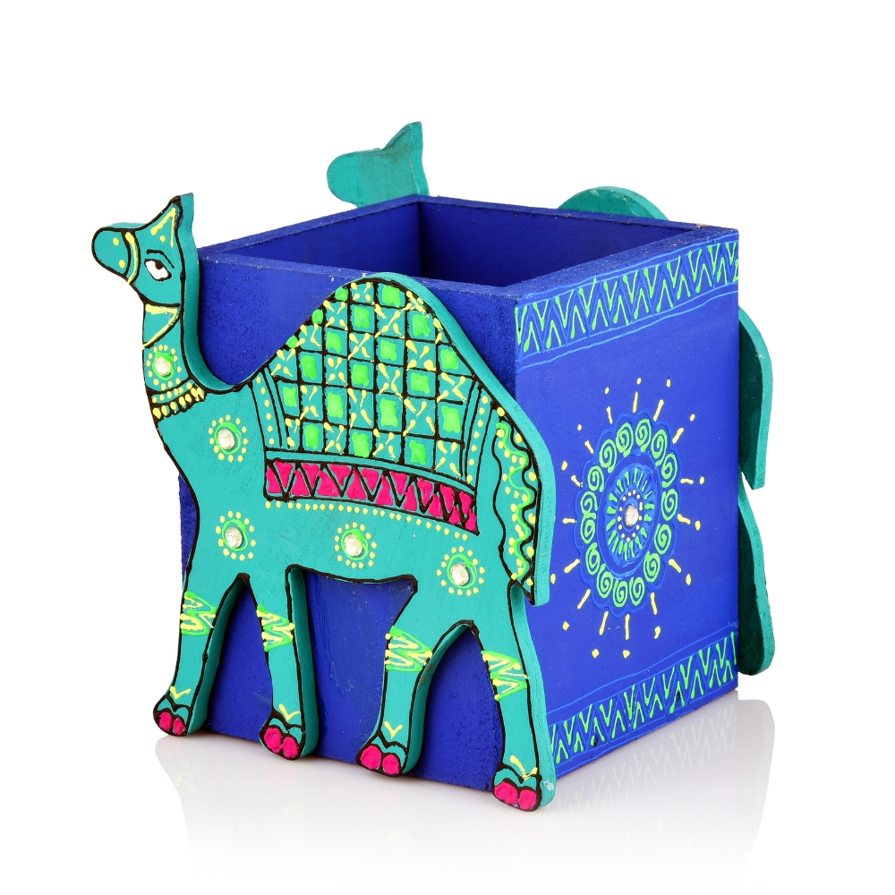 Handcrafted Wooden Camel Motif Pen Stand